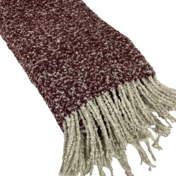 American Eagle Cozy Boucle Fringed Throw Blanket Burgundy White 36x72 Polyester - Picture 1 of 6